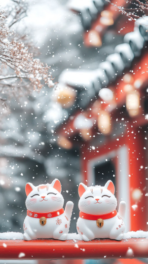 2 Japanese lucky cats giving a...