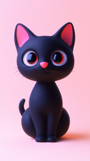 3d black cat sitting looking a...