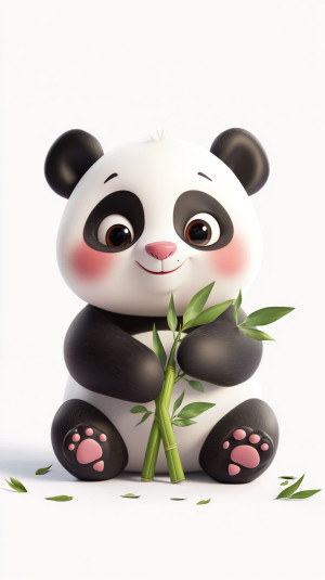 3D pink cheeked panda playing...