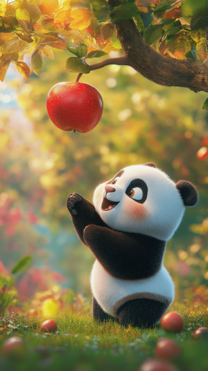 Little panda excitedly picking...