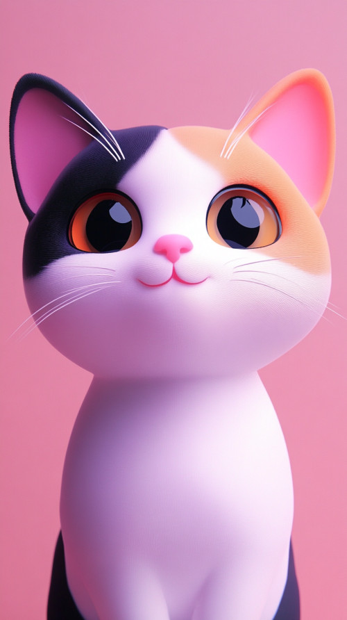 Three-color cat model looks at you cheerfully