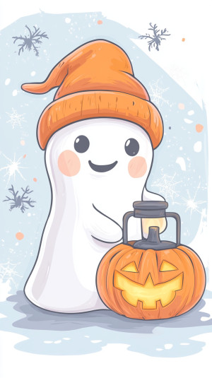 Clipart style, cute ghost hold...