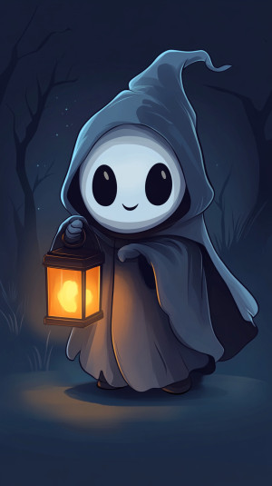 Cute little ghost in a cape ho...