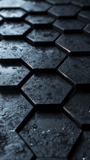 Dark 3D black hexagon pattern,...