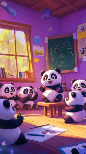 Panda classroom, cartoon anime...