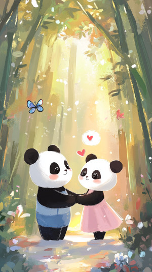 Panda love in the bamboo fores...