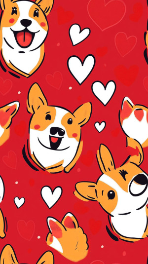 Red background and Corgi dogs...