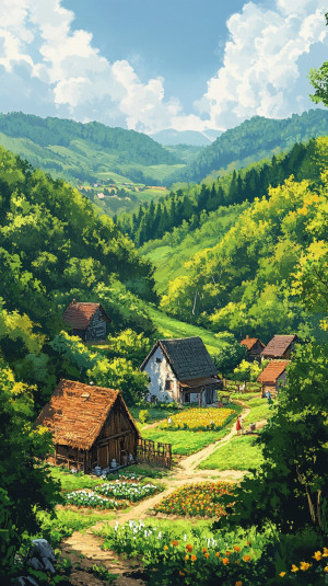 Small, peaceful village among...