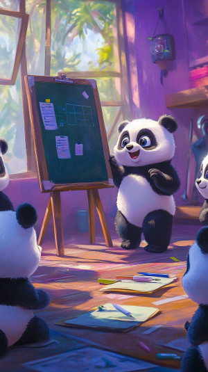 The panda teacher is enthusias...