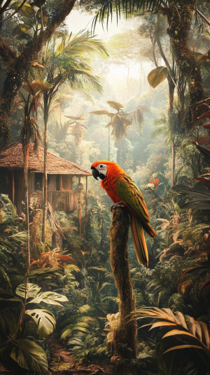 The parrot perched on a tree s...