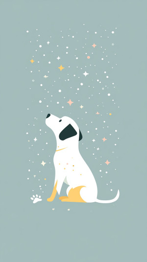 White dog, 4-pointed star symb...