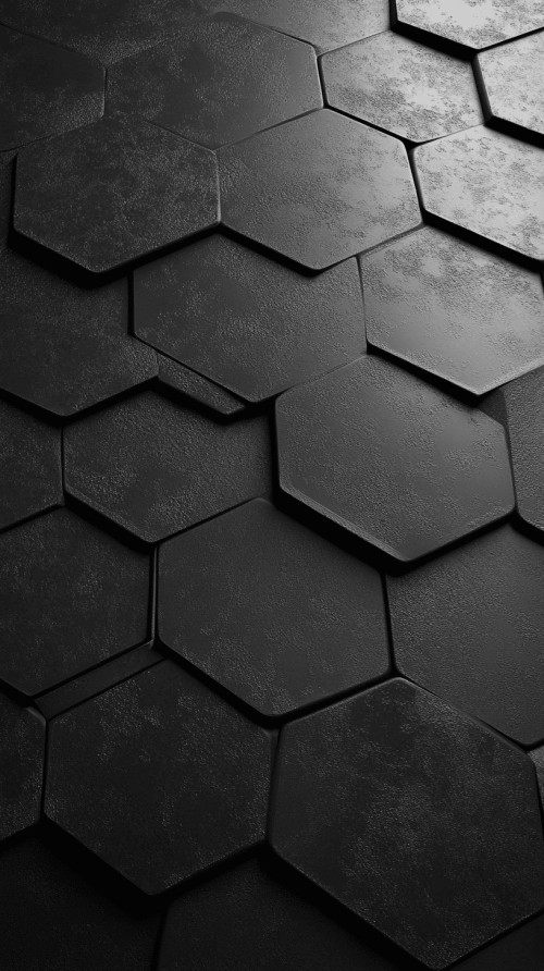 3D black hexagon pattern illuminated by soft light