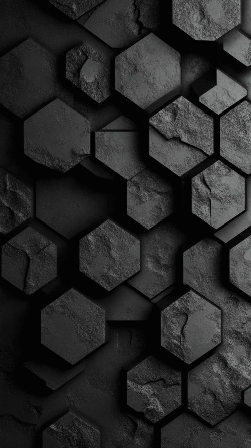 Dark, haphazardly arranged pentagonal tiles