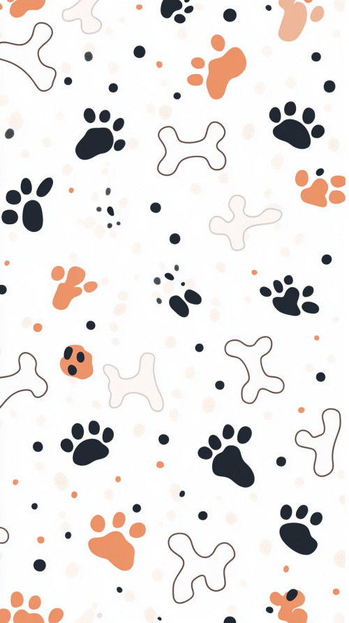 Dog paw prints and bones white-pink wallpaper