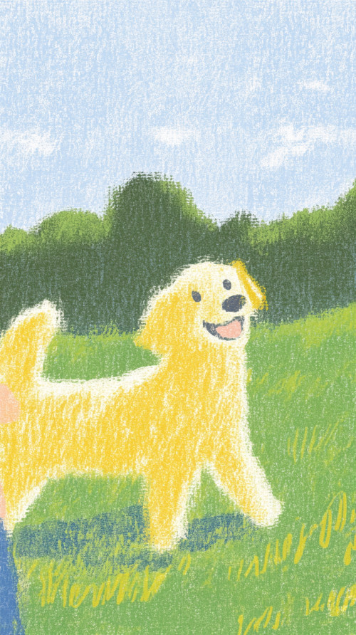 Golden Retriever Walking on the Grass Coloring Pages