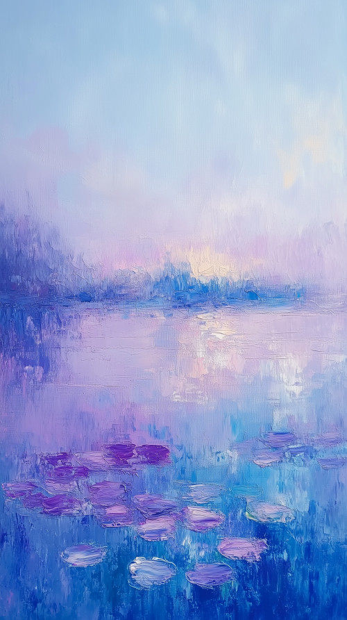 Monet style, light blue and purple sunset over the lake