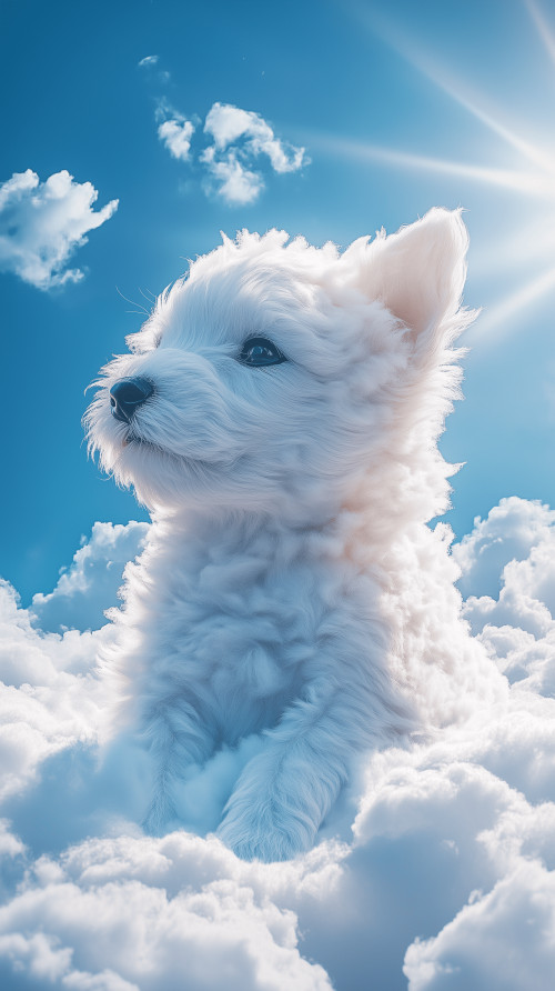 Soft and fluffy giant puppy made of clouds