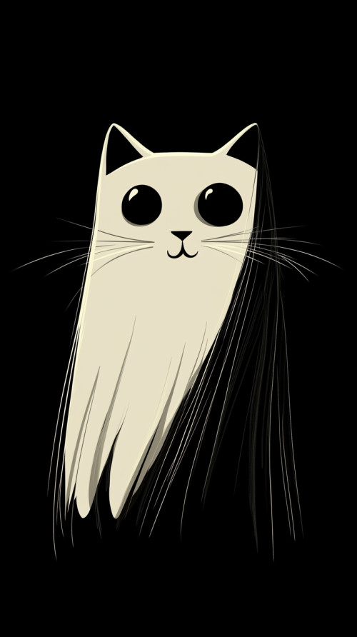 The ghost of a yellow cat with round black eyes looks at you