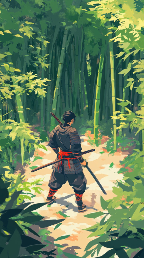 Japanese warriors practice in the woods